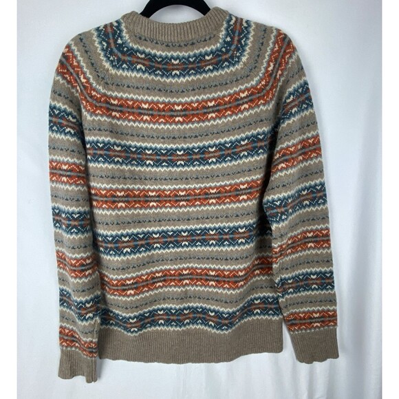 J.CREW Sweater Mens Medium Tan Orange Blue Fair Isle Stripe 100% Lambswool Soft - Picture 6 of 11